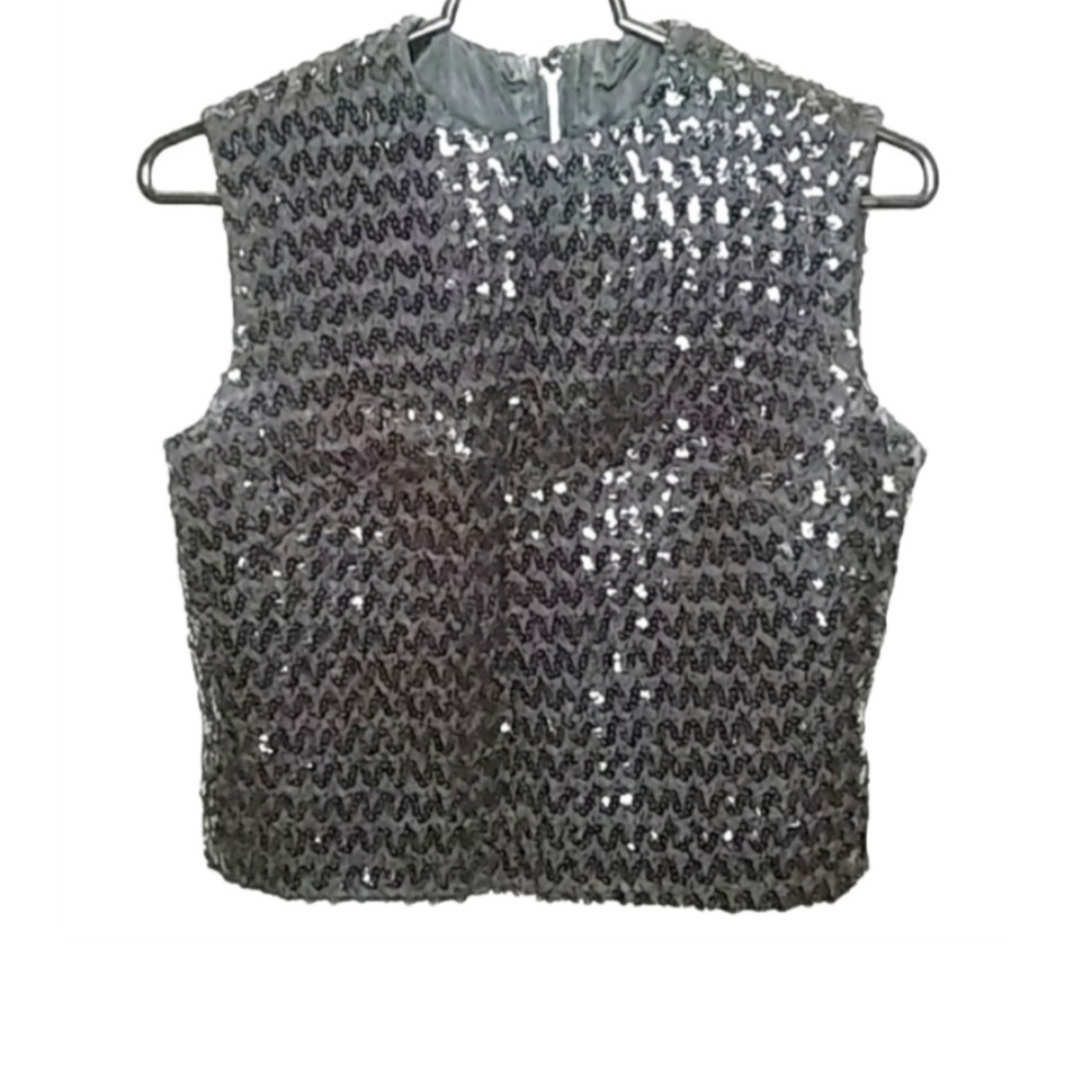 Vintage Parfait Originals, Inc Sleeveless Black Sequin Top | Crop | EUC